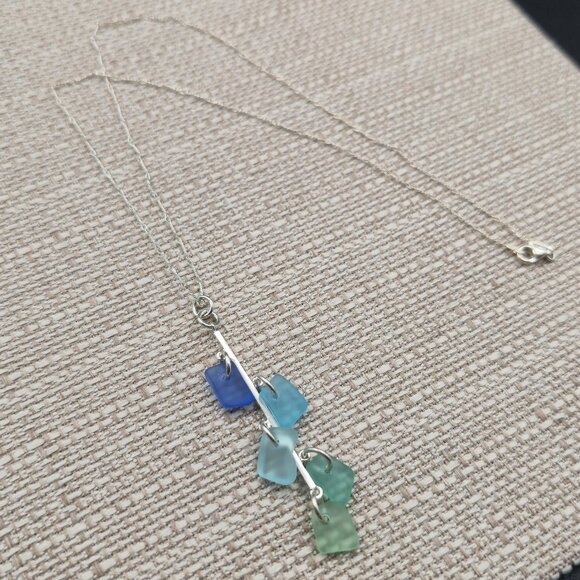 18 Inch Sterling Silver Colorful Sea Glass Pendant Necklace A6406 - Picture 2 of 6